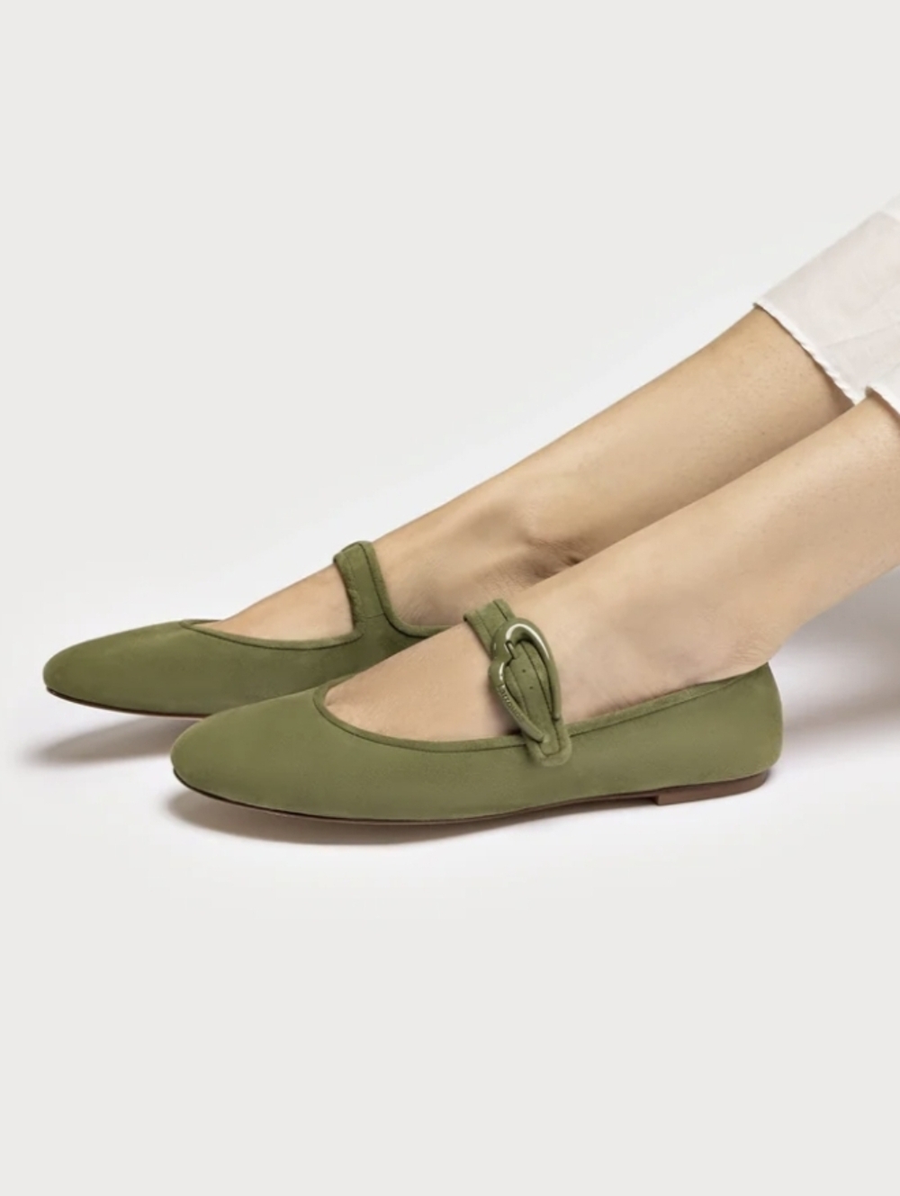 LARROUDE' Verona Ballet Flat In Seaweed Suede